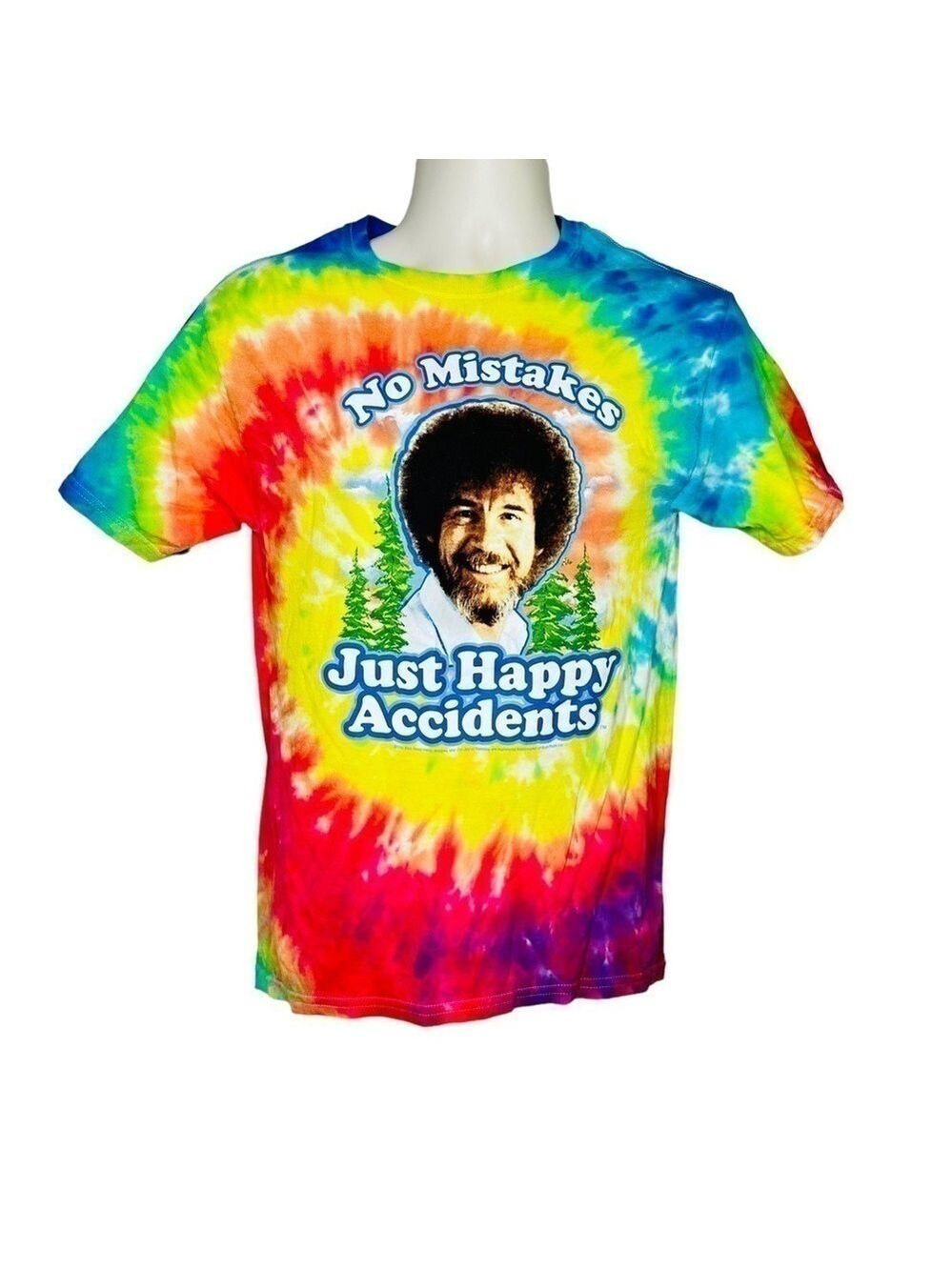 Bob Ross No Mistakes Just Happy Accidents‎ Tie Dye Graphic Tee Size Small
